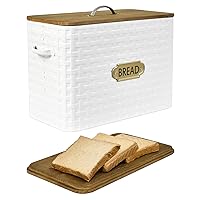 Extra Large Space Saving Farmhouse Bread Box With Wood Lid - Vertical Breadbox Bread Storage Bin Holder for Kitchen Countertop, White