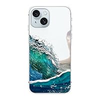 for iPhone 15 Case, Fun Ocean Waves Style Beach Pattern Scenic Landscape Nature Design Transparent Soft TPU Protective Clear Case Compatible for iPhone 15 6.1 inch (Ocean Splash)