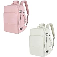Carry-ons Backpack (Pink+Beige), Travel Backpack for Women Airline Approved, Large Waterproof College Backpack, Business Work Hiking Casual Daypack Bag, Fits 16