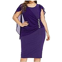 Dresses for Women 2024 Trendy Casual Elegant Chiffon Plus Size Solid Sleeveless Ruched Tiered Party Cocktail Dress