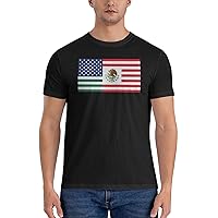 Mexican and American Flag T-Shirt Mens T-Shirt Round Collar Short Sleeve Shirt