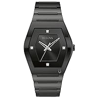 Bulova Men's Modern Gemini Diamond 3 Hand Black Stainless Steel Watch,Black Dial,Edge to Edge Crystal Model: 98D177