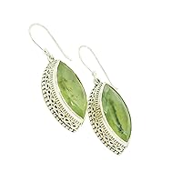 Exclusive Green Prehnite Gemstone 925 Solid Sterling silver Dangle Earrings Designer Jewelry Gift For Her