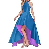 Lake Blue Satin Halter High Low Evening Party Dress Sleeveless Prom Dresses in Lilac Size 26W