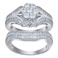 925 Sterling Silver Womens Baguette CZ Cubic Zirconia Simulated Diamond Flower Duo Ring Set Jewelry for Women - Ring Size Options: 10 6 7 8 9