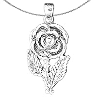 Silver Rose Necklace | Rhodium-plated 925 Silver Rose Flower Pendant with 18