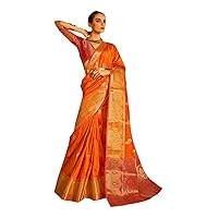 Women Traditional Tusser Silk Indian Semi Stitched Saree Festive Party Wear 8985
