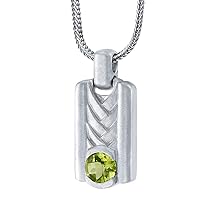 Peora Peridot Chevron Pendant Necklace for Men in Sterling Silver, Round Shape, Brushed Finished, with 22-Inch Italian Chain
