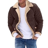 Men's Winter Warm Leather Jacket Sherpa Lined Fleece Cargo Jackets Turn-down Collar Jacket Outdoor Casual Thick Coat
