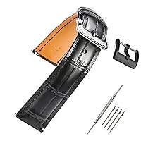 Quick Release Leather Watch Bands Deployment Butterfly Buckle 18mm 20mm 22mm 24mm Blue Black Brown Calfskin Replacement Watch Strap for Men & Women