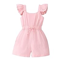 Denim Shirt Infant Toddler Girls Summer Flying Sleeve Jumpsuit Solid Color Outwear Infant First (Pink, 3-4 Years)