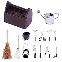Miniature Tool Box 14PCS Dollhouse Tool Kit, Multi-Functional 1/12 Scale Accessories Funny Portable Pit Mini Toolbox for Dolls House Accessories,Black