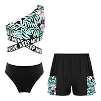 Kids Girls 3 Pieces Summer Beachwear Swimsuit Sleeveless Swimwear Bathing Suit