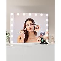 IDEALHOUSE Vanity Mirror with Lights, 2024 New Makeup Mirror with 17 LED Bulbs, 3 Colors Modes, USB & Type-C Charging Port, 3X Detachable Magnifying Mirror, White (32