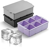 3 Pack Silicone Large Ice Cube Tray with Lid, Stackable Big Silicone Square Ice Cube Mold for Whiskey Cocktails Bourbon Soups Frozen Treats, BPA Free-3 Color