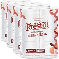 Amazon Brand - Presto! 2-Ply Ultra-Strong Toilet Paper, 24 Mega Rolls = 120 Regular Rolls, 6 Count (Pack of 4), Unscented, (Packaging May Vary)