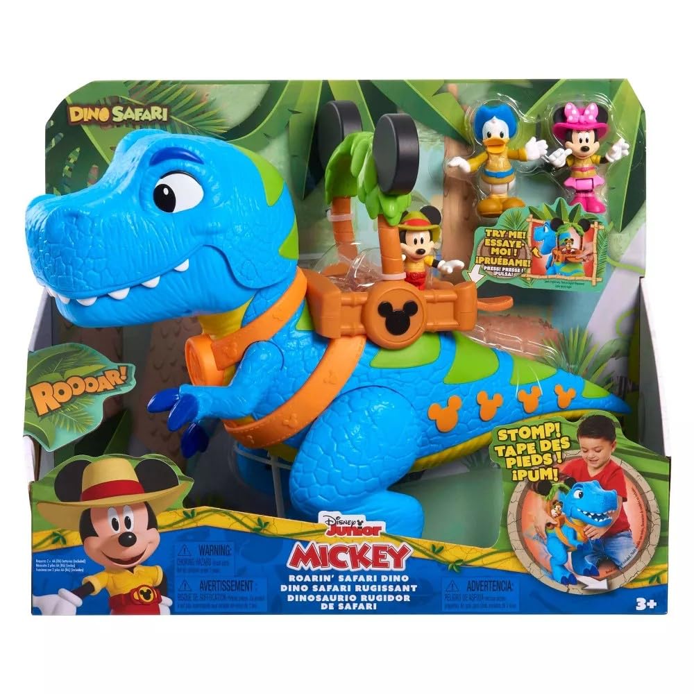 Disney Junior Mickey Mouse Funhouse Roarin' Safari Dino, 4-piece Figures and Playset, Dinosaur, Officially Licensed Kids Toys for Ages 3 Up