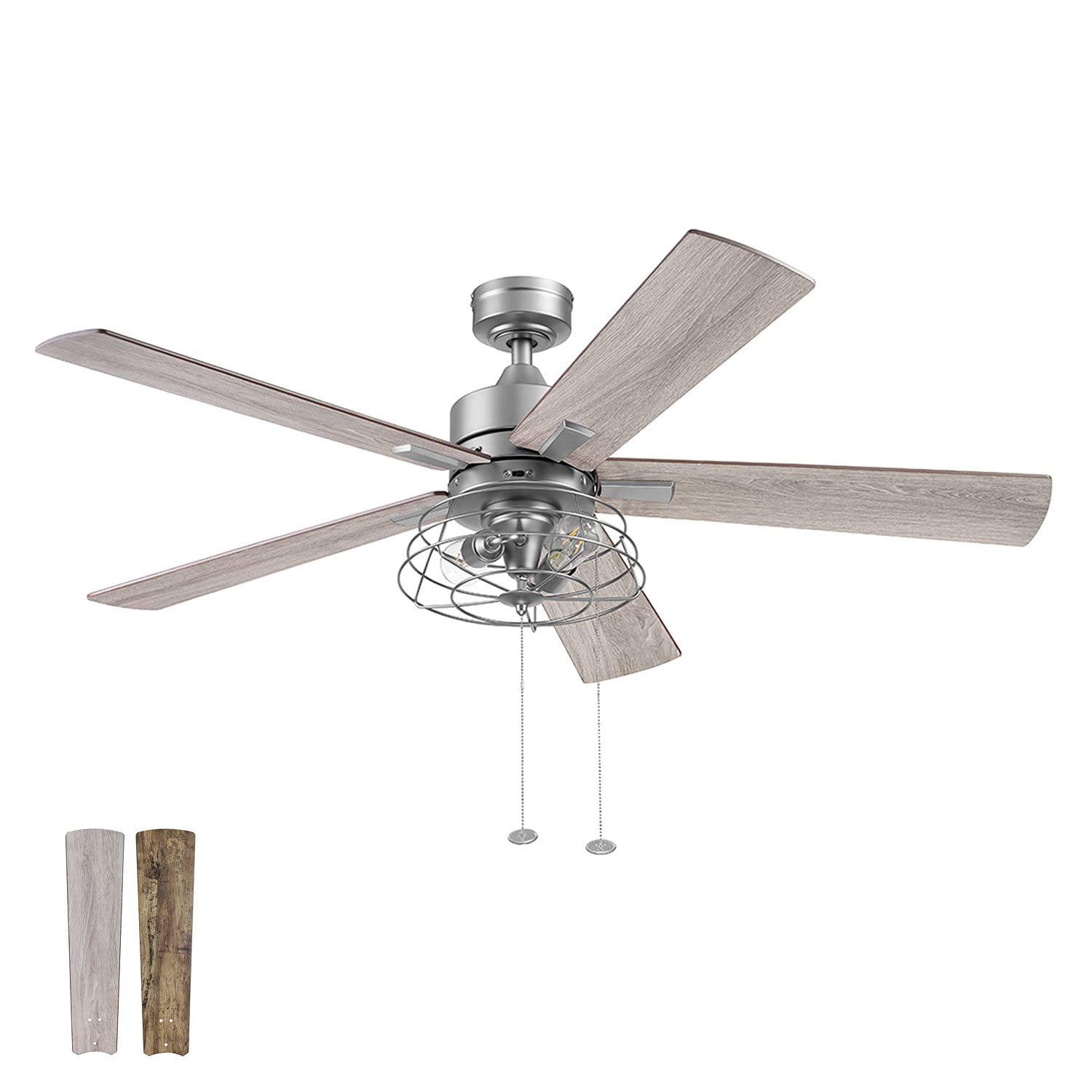Prominence Home Marshall Ceiling Fan - 52-in Indoor Fan with Pull Chain - LED Ceiling Fan with Light - Industrial Room Fan with Dual Finish Blades - Remote Compatible - Model 51458-01 (Pewter)