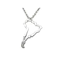 Silver Toned South America Map Outline Pendant Necklace