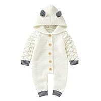 Boy Kids Sweaters Girl Solid Knitted Sweater Baby Hooded Jumpsuit Romper With Ears Cotton 1 Toddlers Sweaters