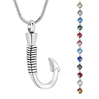 memorial jewelry Birthstone Personalized Small Fish Hook Cremation Urn Pendant Ashes Memorial Necklace
