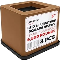 iPrimio Bed Risers - Square, 3 Inch Lift, Heavy Duty, 8 Pack, Up to 6800lbs - Bed Raising Blocks, Furniture Risers - Safe, Sturdy Bed Lifts for College Dorm Rooms, Couches, Tables, Desk Riser