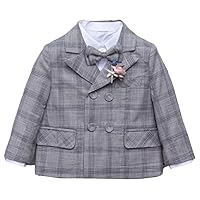 Boys' Checked Blazer Double Breasted Buttons Plaid Suit Jacket Formal Business Coat