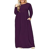 Nemidor Women Long Sleeve Loose Plain Casual Plus Size Long Maxi Dress with Pockets