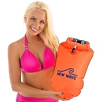 New Wave Swim Buoy - Swim Safety Float and Drybag for Open Water Swimmers, Triathletes, Kayakers and Snorkelers, Highly Visible Buoy Float for Safe Swim Training (Orange-PVC Large-20 Liter)