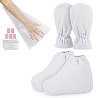 Paraffin Bath Mitts & Booties, Segbeauty 200pcs Plastic Paraffin Wax Bags for Hands and Feet, Thick Snug Elastic Opening Paraffin Wax Glove and Bootie with Double Terry Clothes for Heat thera-py