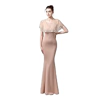 Womens Formal Gowns Mermaid Evening Prom Long V Neck with Crystals Wrap Homecoming Party Cocktail Bridal Dresses