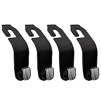 Car Seat Headrest Hook, 4 Pack Leather Car Purses and Bags Hooks Holder Hanger for Car Groceries Organization Accessories, Black