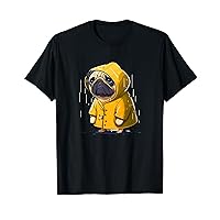 Funny Sad Pug in a Raincoat – Cute Pet Dog Humor T-Shirt