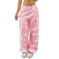 Parachute Pants for Women Drawstring Baggy Cargo Pants Y2K Trouser Low Rised Jogger Sweatpants