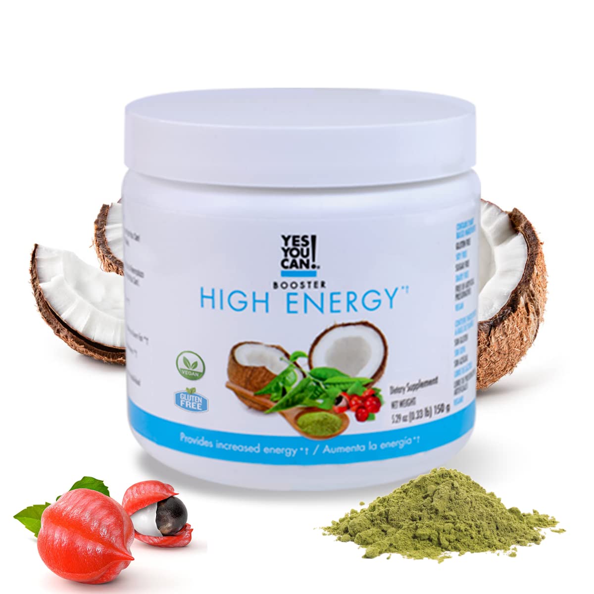 Yes You Can! Shake Booster High Energy Powder Drink Mix - Nutritional Drink with Raw Coconut, Natural Caffeine from Tea, Guarana Seed Extract, Vitamin B12, Alpha Lipoic Acid, 150g, 30 Servings- 1 Pack