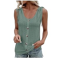 Women's Eyelet Tank Top Scoop Neck Sleeveless Shirts Comfy Summer Tops for Ladies Solid Casual Dressy Tanks Tunic
