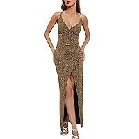 Women's Dresses 2024 Summer Solid Color One Neck Tight Sexy Elegant Split Long Dresses Cocktail, S-XL