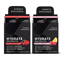 Sports Research Hydrate Electrolytes Dynamic Duo - Sugar-Free & Naturally Flavored with Vitamins, Minerals, and Coconut Water - 32 Hydration Packets of Cherry Pomegranate & Raspberry Lemonade