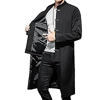 Men's Linen Embroidery Crane Coat Kimono Vintage Long Gown Jacket Chinese Style Loose Male National Streetwear