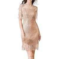 XJYIOEWT Boho Maxi Dress,Sexy Party Sequin Fringe Dress High Waist Slimming Mid Length Nightclub Halter Neck Dresses for