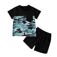 Youth Sweatsuits Boys Toddler Boys Girls Short Sleeve Patchwork Camouflage Prints T Shirt Tops (Black, 18-24 Months)