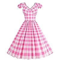 Women Vintage 1950s A Line Flare Dress Retro Cocktail Party Swing Dresses Rockabilly Prom Dresses with Cap Sleeves