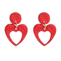 Handmade Soft Pottery Earrings Valentine's Day Red Heart Earrings Sweet Earrings Hoop Set Earrings for Women