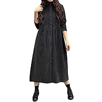 Womens Casual Summer Dress Women Simple Coats Solid Color Long Sleeve Corduroy Inspiration Thick Wrinkled Plus