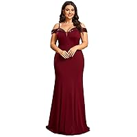 Ever-Pretty Plus Women's Plus Size V Neck Cap Sleeves Pleated Rhinestone Waist Mermaid Maxi Evening Dresses 01737-DA