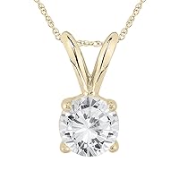 AGS Certified 3/4 Carat Round Diamond Solitaire Pendant in 14K Yellow Gold (H-I Color, I1-I2 Clarity)