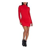 Sanctuary Womens Red Ribbed Open Back Unlined Long Sleeve Mock Neck Short Cocktail Sheath Dress Juniors S