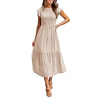 MEROKEETY Women's Flutter Short Sleeve Smocked Midi Dress Summer Casual Tiered A-Line Dress