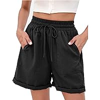 Women's Fashion Shorts High Waist Wide Leg Drawstring with Pockets Shorts Home Casual Pocket Shorts Women's