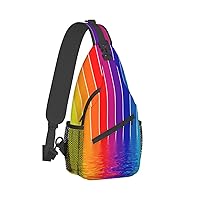 Rainbow Striped Print Crossbody Backpack Shoulder Bag Cross Chest Bag For Travel, Hiking Gym Tactical Use